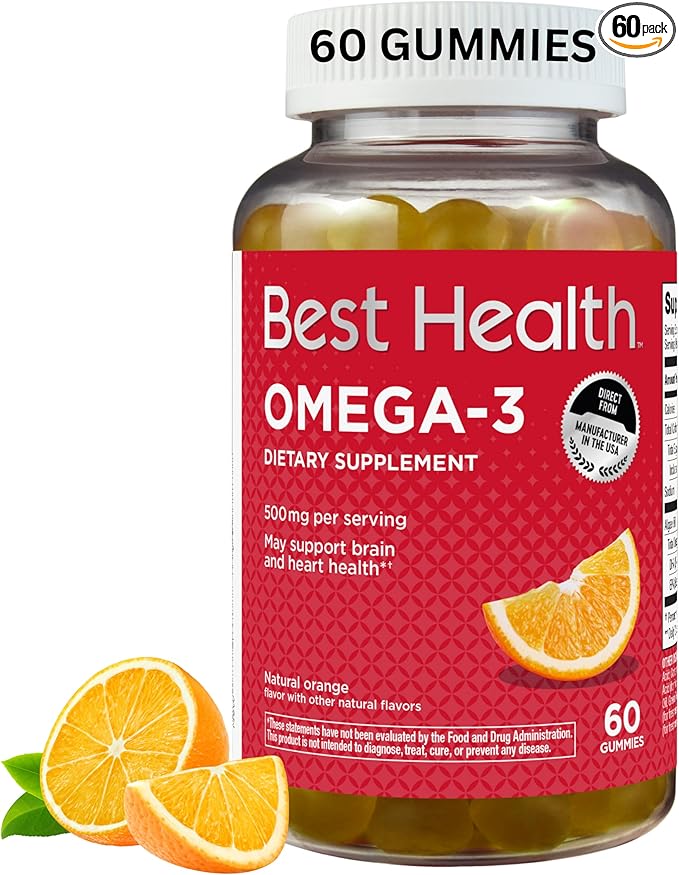 Omega-3 Gummies with 500mg of Omega-3 per Serving Made from Algae Natural Orange Flavor &amp Other Natural Flavors (60ct)