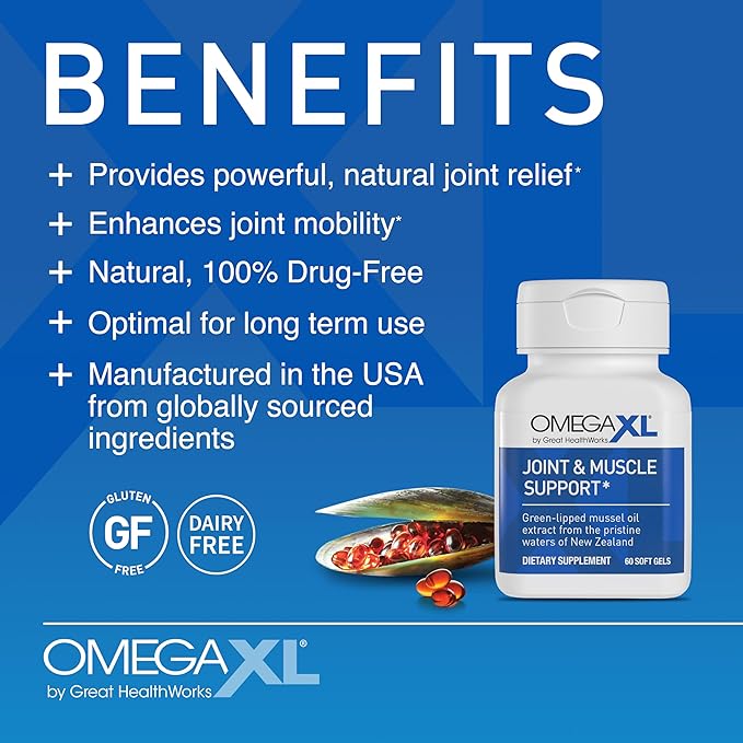 OmegaXL Joint Support Supplement - Natural Muscle Support Green Lipped Mussel Oil Soft Gel Pills Drug-Free 60 Count + HeartXL 30 Count High Potency Omega-7 Blend