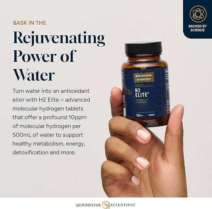 Quicksilver Scientific H2 Elite - Molecular Hydrogen for Energy + Metabolism Support Water Tablets Perfect for Open Containers - Magnesium Malate Drink Additive (60 Molecular Hydrogen Tablets)