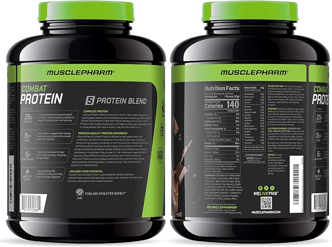 MusclePharm Combat Protein Powder Chocolate Milk Flavor Fuels Muscles for Productive Workouts 5 Protein Sources including Whey Protein Isolate &amp Egg Albumin Gluten Free 4.2 lb 52 Servings