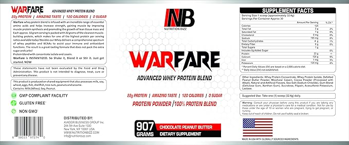Warfare 2 lbs Advanced Whey Protein Blend 22g Protein per Serving Amazing Flavors (2 lbs Chocolate Peanut Butter)
