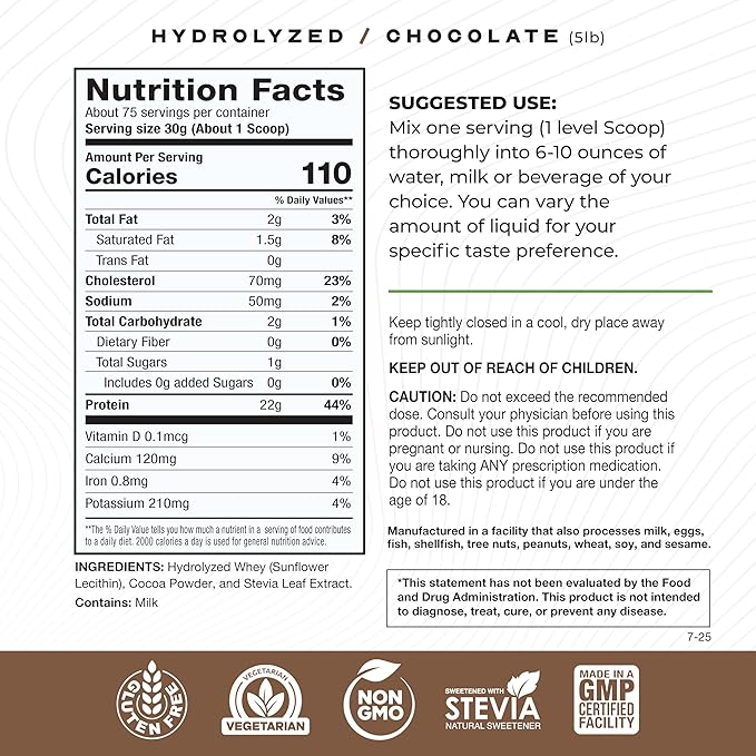 Muscle Feast Hydrolyzed Whey Protein Powder Grass Fed and All Natural Hormone-Free Hydro Whey Powder for Men and Women Gluten Free Non-GMO Delicious Hydrolyzed Protein Powder Chocolate 5lb