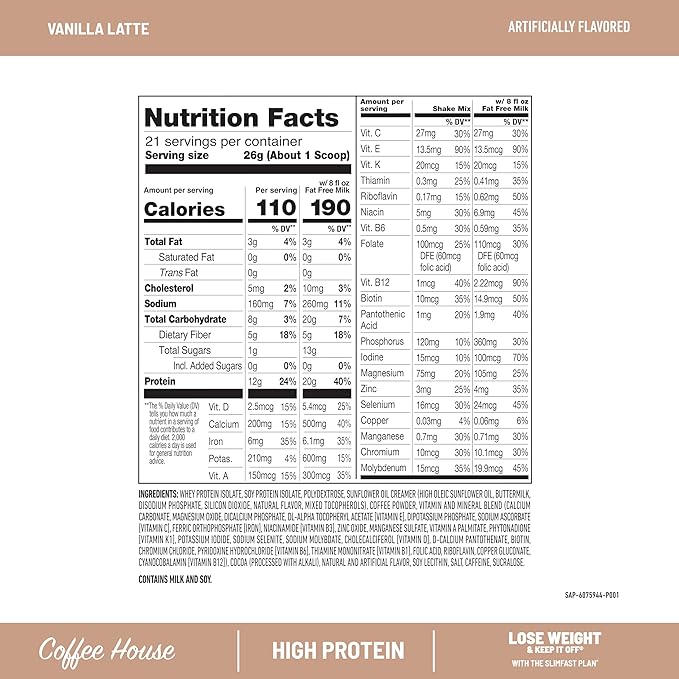 SlimFast High Protein Latte Bundle Caffeine 20g Protein Vanilla Latte Meal Replacement Powder 21 Servings + Mocha Latte Protein Shake Meal Replacement Shake Ready to Drink 11 Fl Oz (Pack of 12)