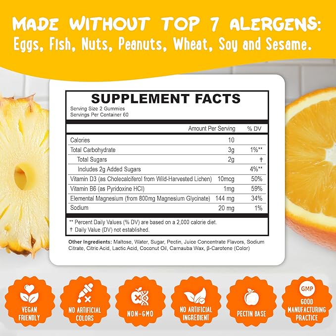 Center-Filled Magnesium Glycinate Gummies 400MG - High Absorption for Kids Teens &amp Adults - Supplement for Sleep Calm &amp Muscle Relaxation with B6 &amp D3 - Gluten Free &amp Vegan Friendly