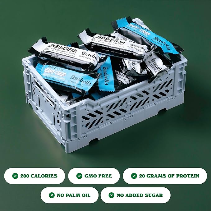 Barebells Cookies &amp Cream Creamy Crisp Bundle - 24 Count 20g High Protein Treats - Chocolate Nutrition Bar with 1g Total Sugars - On-The-Go Breakfast or Post-Workout