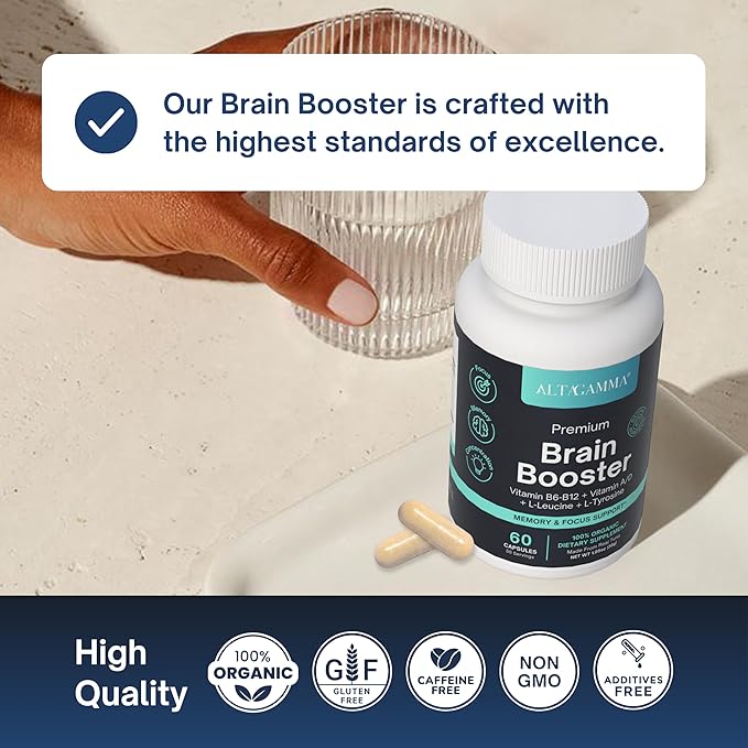 Nootropic Supplement - Focus Memory Booster Productivity &amp Energy Vitamins for Women &amp Men - Nootropics Brain Support Supplement with Vitamin B12 &amp L Tyrosine 60 Capsules