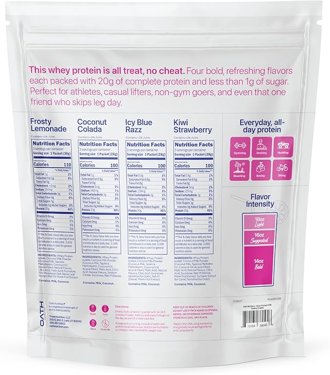 Oath Nutrition Clear Whey Isolate Protein Powder Variety Pack 12 Pack
