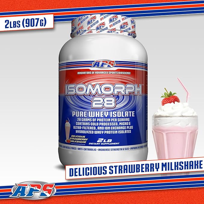 APS Nutrition IsoMorph 28 Protein Powder | Pure Whey Isolate | Cold Pressed Ultra- Filtered &amp Ion Exchange Isolates | 28g Protein | 2 Pound (Strawberry Milkshake)