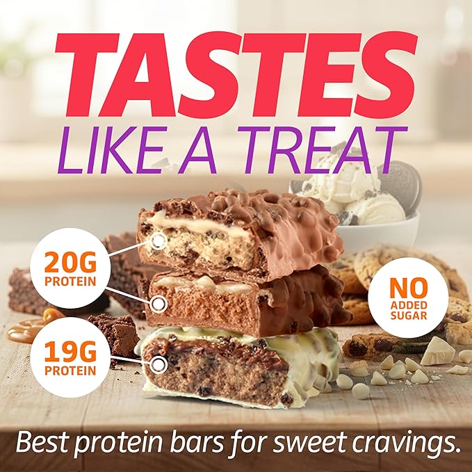 Satisfy Your Crave Protein Bars- High Protein Delicious Snacks- 19-20g of Protein No Added Sugar- Variety Pack- Cookie Dough Choc Caramel Cookies &amp Cream- On-the-Go Snack Pantry Staple &amp f