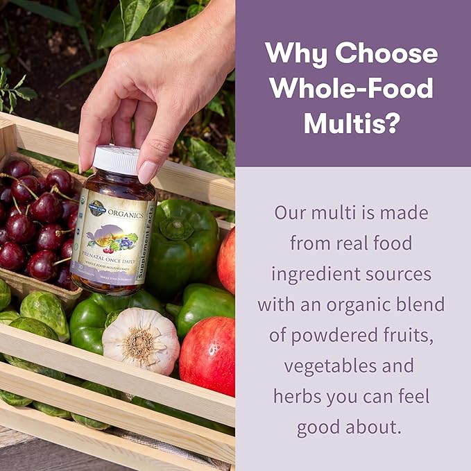 Garden of Life Organics Prenatal Vitamin: Folate for Energy &amp Healthy Fetal Development Non-constipating Iron Vitamin C B6 B12 D3 – Organic Non-GMO Gluten-Free Vegan 30 Day Supply
