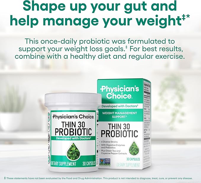 Physician's CHOICE - Beat Bloat + Support Weight Management Bundle: Digestive Enzymes + Thin-30 Probiotic