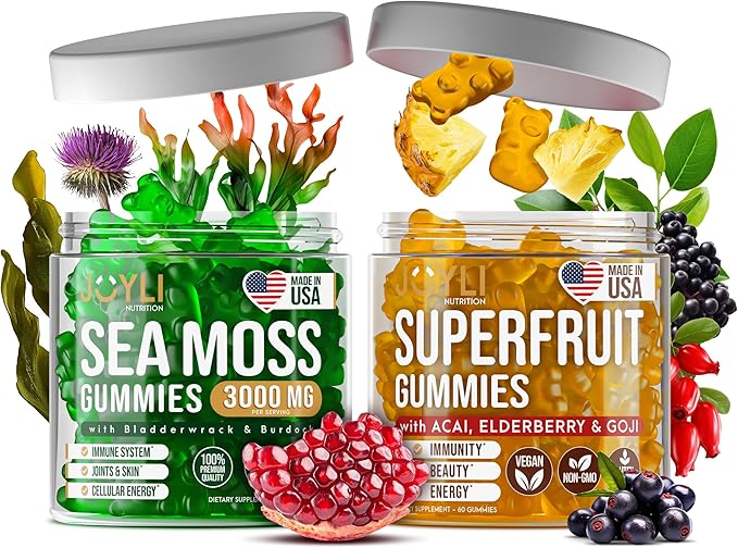 Irish Sea Moss &amp Superfruit Gummies - Fruit Multivitamin Gummies &amp Sea Moss Gummies for Adults Kids - Superfruits Irish Sea moss Bladderwrack Burdock Root - 60 Superfruit 60 Irish Sea Moss