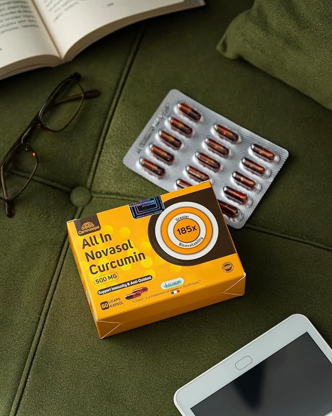 All in Novasol Curcumin Herbal Supplement – Advanced Curcumin Formula Enhanced Absorption Licaps Capsules Supports Antioxidant Immune &amp Cellular Health | 60 Capsules