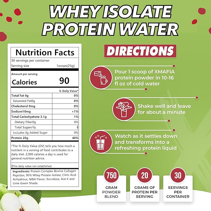 XMafia – Protein Water Clear Protein Powder – 30 Servings 20g Protein 27 oz - Hydrator Whey Isolate - 0g Lactose 0g Sugar Keto-Friendly - Apple - Iso Juice Protein Post-Workout