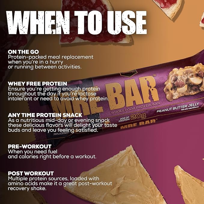 REDCON1 MRE Protein Bar Crunchy Peanut Butter Cup - Contains MCT Oil + 20g of Whole Food Protein - Easily Digestible Macro Balanced Low Sugar Meal Replacement Bar (12 Bars)