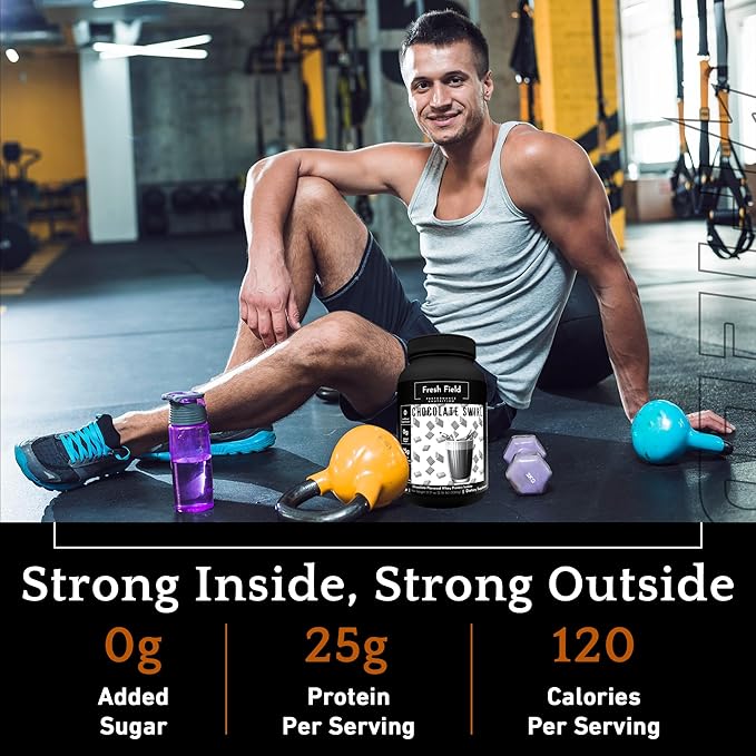 Fresh Field Chocolate Protein Powder - 25g Whey Protein Isolate Gluten-Free &amp Soy-Free Sugar-Free 30 Servings - Natural Whey Protein Powder for Workout Fitness &amp Nutrition Shakes - 2.36 lb