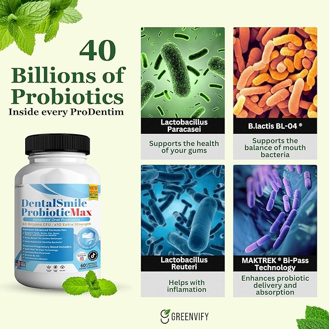 DentalSmile ProbioticMax Advanced Oral Probiotic Supplement 40 Billion CFU 60 Capsules Gluten Free (2)
