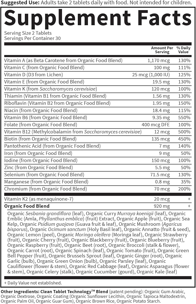 Garden of Life Organics Organic Multivitamin for Women - Womens Multi with Vitamin C D Folate B6 B12 Biotin Iron Vegan Whole Food Vitamins for Women Energy Skin Nails 60 Tablets