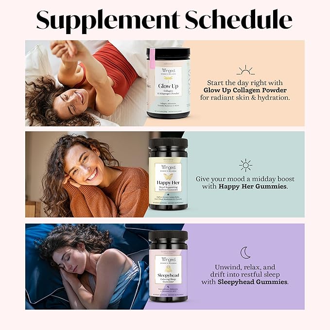 Winged Wellness Happy Her Mood Gummies - Daily Mood Enhancer Support Supplement for Women - Vitamin D with Saffron Lemon Balm &amp Lions Mane Mushrooms for Balance &amp Calming Relief - 50 Vegan G