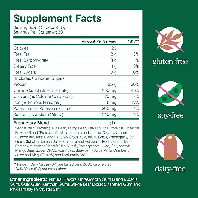 NUTRANELLE Chocolate Protein Powder - 25g Vegan Protein Powder with Greens - Unsweetened &amp Gluten Free Plant Based Protein - Gluten Free Nutrition Made in USA - Perfect for Smoothies Shakes &amp