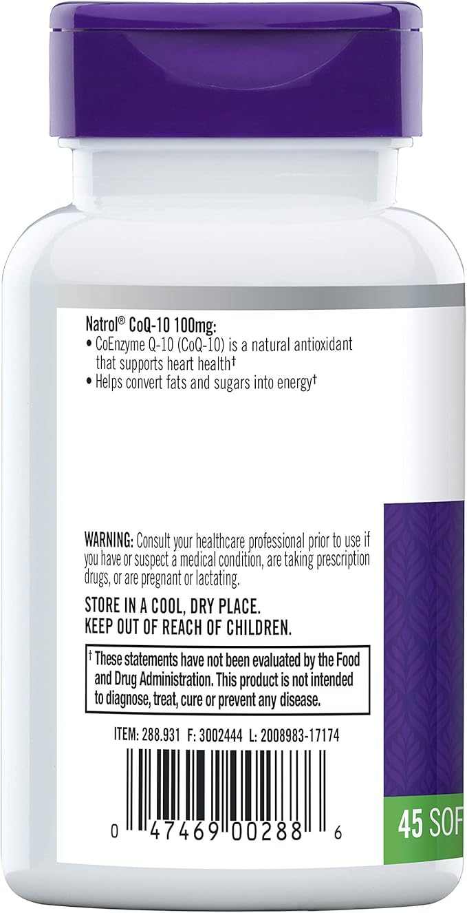 Natrol CoQ-10 Softgels Heart Health Dietary Supplement 100 mg 45 Count