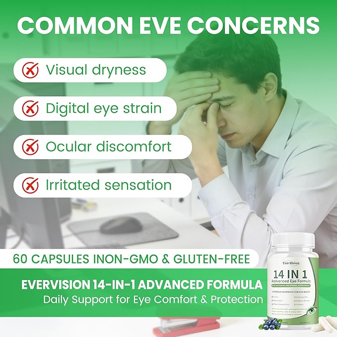 14 in 1 Advanced Eye Formula Eye Supplement with Lutein Zeaxanthin Vision &amp Focus Suitable for Adults and Seniors Support 60 Capsules (1)