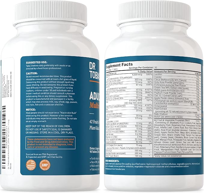 Dr. Tobias Adult Multivamin &amp Apple Cider Vinegar Gummies Supports Energy Immunity &amp Gut Health with 42 Fruits &amp Vegetables Plus Probiotics Cludes The Mother FOlate B12