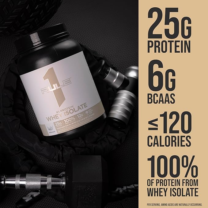 Rule 1 Naturally Flavored R1 Protein Whey Isolate - Clean Formula with 25g Protein &amp 6g BCAA Exclusively Isolated &amp Hydrolyzed Sources for Workout Recovery (1.7 Pounds* Pure Vanilla)