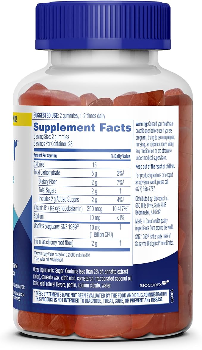 Florastor Prebiotic and Probiotic Gummies Digestive and Metabolic Support Probiotic Blend for Multi-Action Digestive Health Care with Vitamin B12 56 Gummies