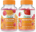 Lifeable Calcium with Vitamin D + Probiotic 2 Billion CFU Gummies Bundle - Great Tasting Vitamin Supplement Gluten Free GMO Free Chewable