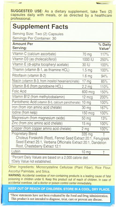 Natures Options Brand New Mother Premium Multivitamin 60-Capsule Bottle (Packaging May Vary)