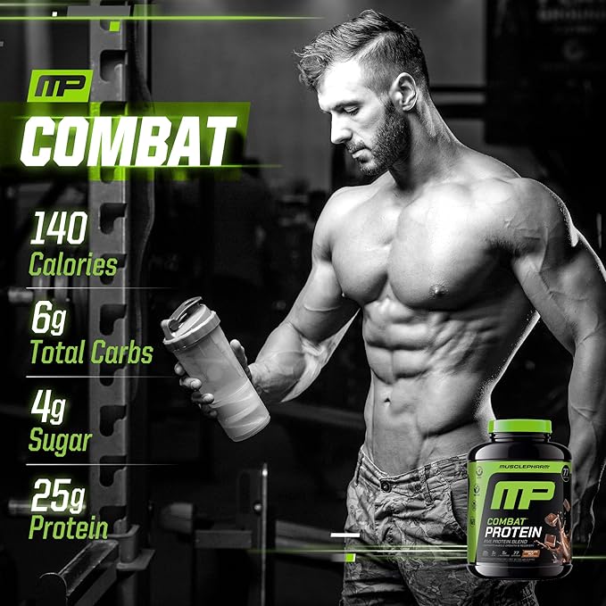 MusclePharm Combat Protein Powder Chocolate Milk Flavor Fuels Muscles for Productive Workouts 5 Protein Sources Including Whey Protein Isolate &amp Egg Albumin Gluten Free 6.2 lb 77 Servings