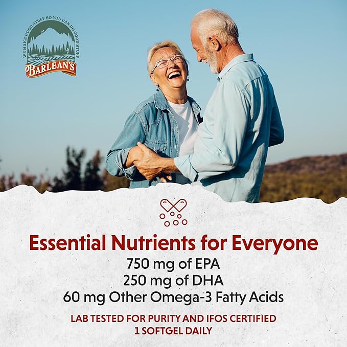 Barlean's Ideal Omega 3 Fish Oil Supplement 1000 mg Softgels Pharmaceutical Grade EPA &amp DHA for Brain Joint &amp Heart Health Orange Flavor 60 ct