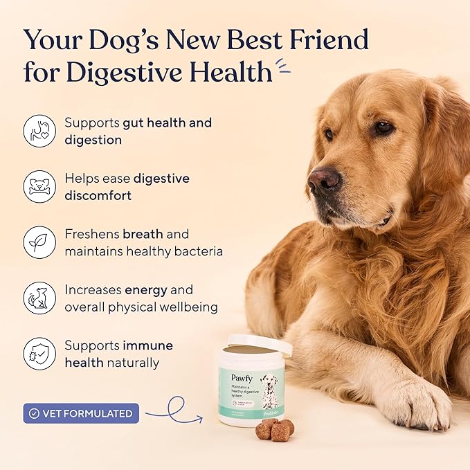 Pawfy Probiotics for Dogs | Supports Digestive Health Diarrhea for Small Large Dogs | Improves Gut Health | Anti Yeast Supplements | Skin Health Seasonal Allergies Support - 30 Chews (Chicken)