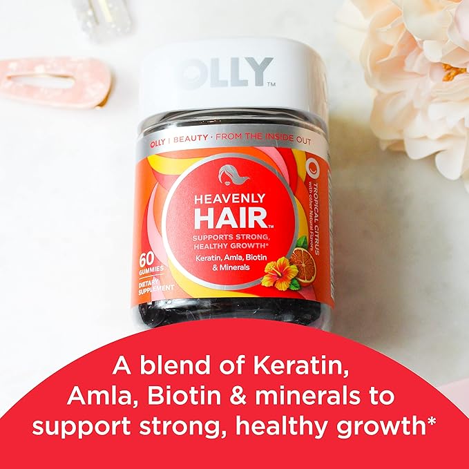 OLLY Heavenly Hair Gummy Supports Healthy Hair Keratin Biotin &amp Undeniable Beauty Gummy For Hair Skin Nails Biotin Vitamin C Keratin Chewable Supplement Grapefruit 30 Day Supply - 60 C