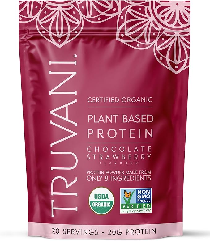 Truvani Vegan Pea Protein Powder | Chocolate Strawberry | 20g Organic Plant Based Protein | 20 Servings | Keto | Gluten &amp Dairy Free | Low Carb | No Added Sugar