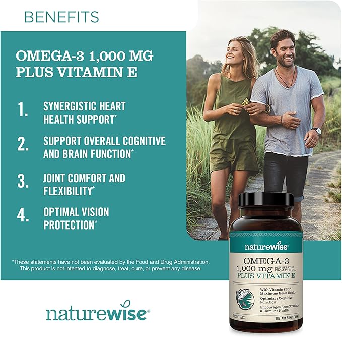 NatureWise 1000mg Omega 3 600mg EPA 400mg DHA with Vitamin E 180ct &amp Vitamin B Complex for Cellular Energy 60 Softgels[2-Month]