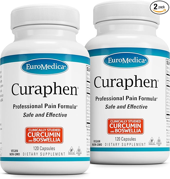 EuroMedica Curaphen - Curcumin Supplement for Circulation &amp Endorphin Support - Support for Occasional Discomfort - Aids Healthy Muscles - 120 Capsules 2 Pack (240 Capsules)