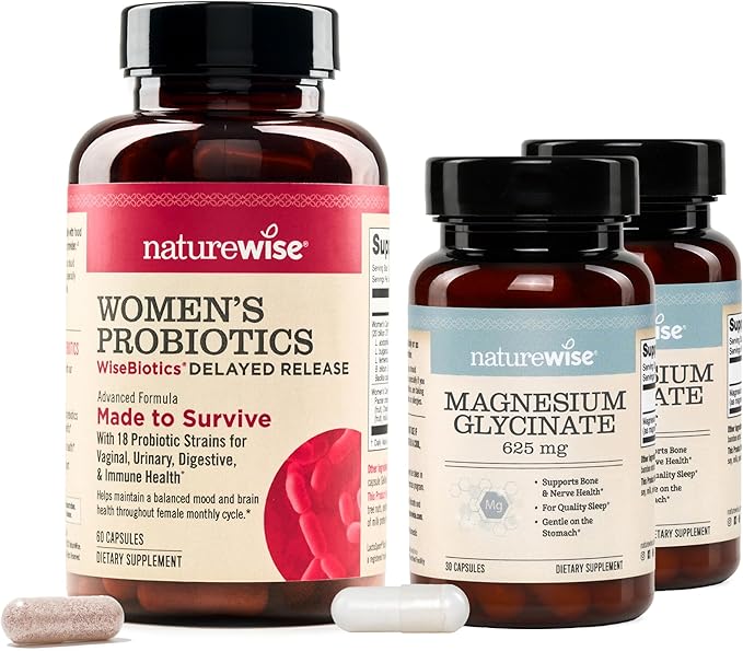NatureWise [1] Probiotics for Women + Cranberry for PH &amp Urinary - 60 Capsules[60-Day Supply] + (Pack of 2) Magnesium Glycinate 625mg - Chelated Magnesium - 30 Capsules[30-Day Supply]