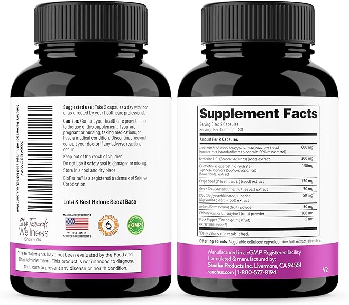 Resveratrol with Berberine Supplement For Gut Health Support | 240 Digestive Capsules For Women &amp Men | With Green Tea Extract Star Anise DGL Grape Seed Quercetin | Helps Ease Bloating &amp D