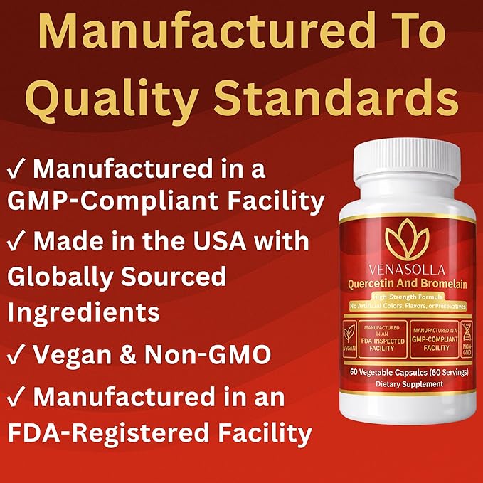 Quercetin with Bromelain - 500 mg Quercetin (from Quercetin Dihydrate) + 100 mg Bromelain per Capsule - 60 Vegetable Capsules - Vegan Non-GMO