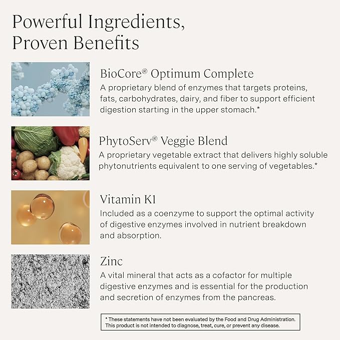 Stonehenge Health Dynamic Digestive Enzymes -18 Enzymes with BioCore Optimum Complete (Protease Lipase Amylase Lactase) + Zinc &amp Vitamin K1 + Phytonutrients – Gas &amp Bloating Support – 60 Ca