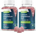 Viteey Calcium Magnesium Zinc Gummies with Vitamin D3 - Supports Bone Health Nerve &amp Immune Function - Calcium Magnesium Zinc D3 for Adults &amp Teens - GMO Free - Chewable Raspberry Flavored Gu