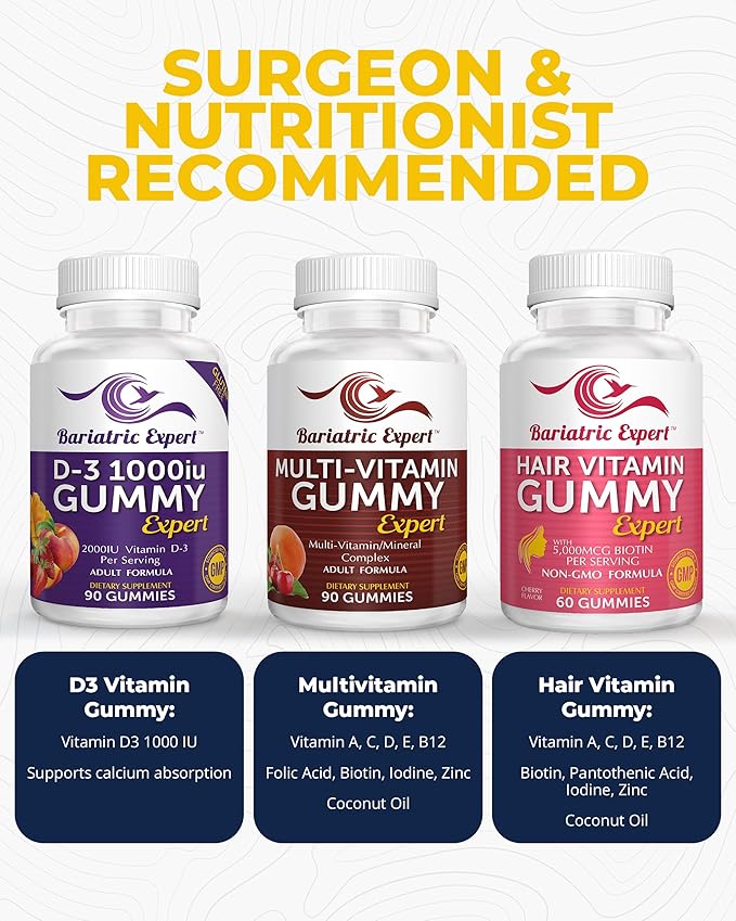 Bariatric Multivitamin 3 Pack Multivitamin Gummy 90 Chews. - D3 Gummies 90 Chew - Hair Vitamin Gummy 60 Chews.
