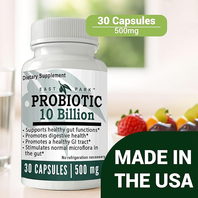 East Park Research d-Lenolate Probiotic Supplement | Probiotic 10 Billion CFUs Supports Gut &amp Digestive Health | Dietary Supplement Probiotics for Women and Men (500mg) 30 Capsules