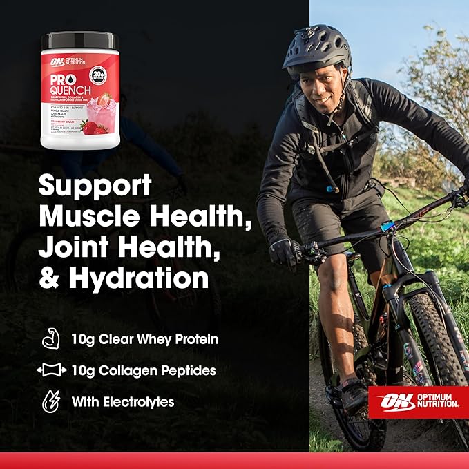 Optimum Nutrition Pro Quench 10g Clear Protein 10g Collagen peptides &amp Electrolyte Powder Drink Mix Strawberry 20 Servings 520 Grams (Packaging May Vary)