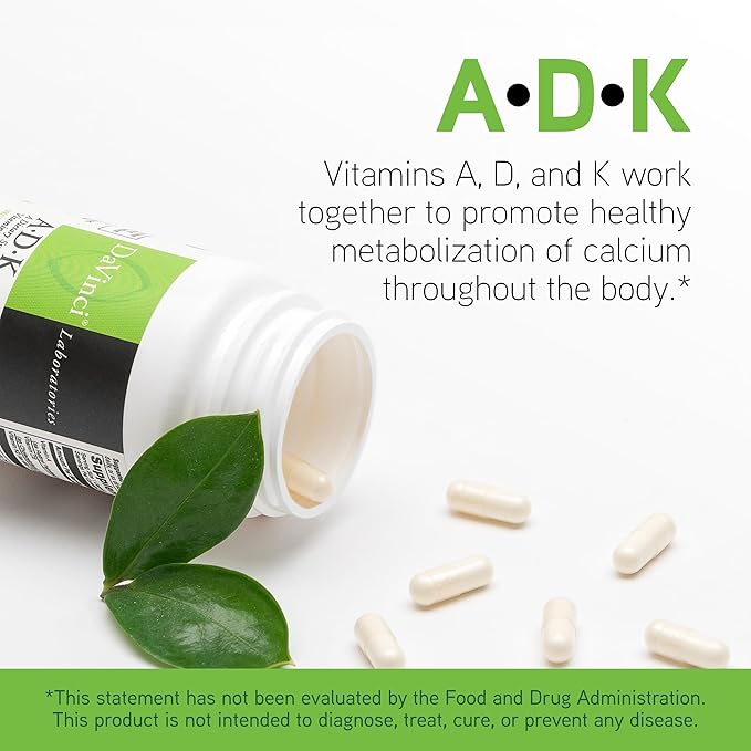 DAVINCI Labs Daily Nutrients Bundle: ADK (60 Caps) &amp Tri-Mag 300 (120 Caps) - Helps Support Bone Health Adrenal Health Heart Health &amp More* - Vegetarian Gluten Free Soy Free