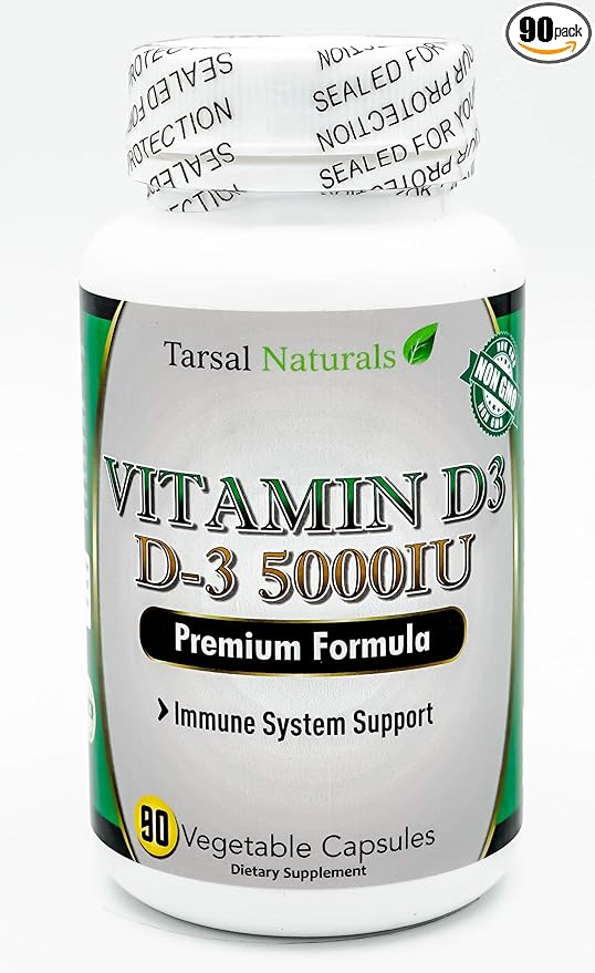 Vitamin D3 5000 IU 90 Capsules Supports Joints Bones and Help with Absorption of Calcium and Easy Movement Made in USA Manufactured FDA Registered Facility