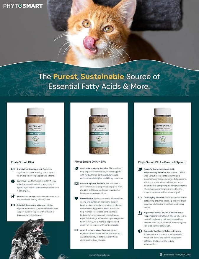 Omega-3 Krumble DHA for Pets in 100 Gram Shaker Top Jar. Pure Un-extracted Marine Micro-Algae Provides Pets Complete Whole Food derived Essential Fatty Acids for Total Body Support.