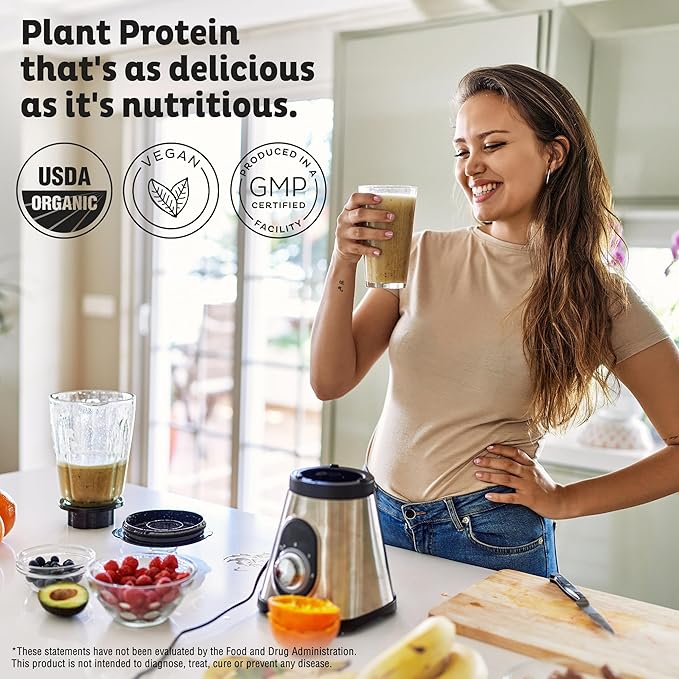KOS Vegan Protein Powder Chocolate Peanut Butter - Low Carb Pea Protein Blend USDA Organic Superfood with Vitamins &amp Minerals - Keto Soy Dairy Free - Meal Replacement for Women &amp Men - 10